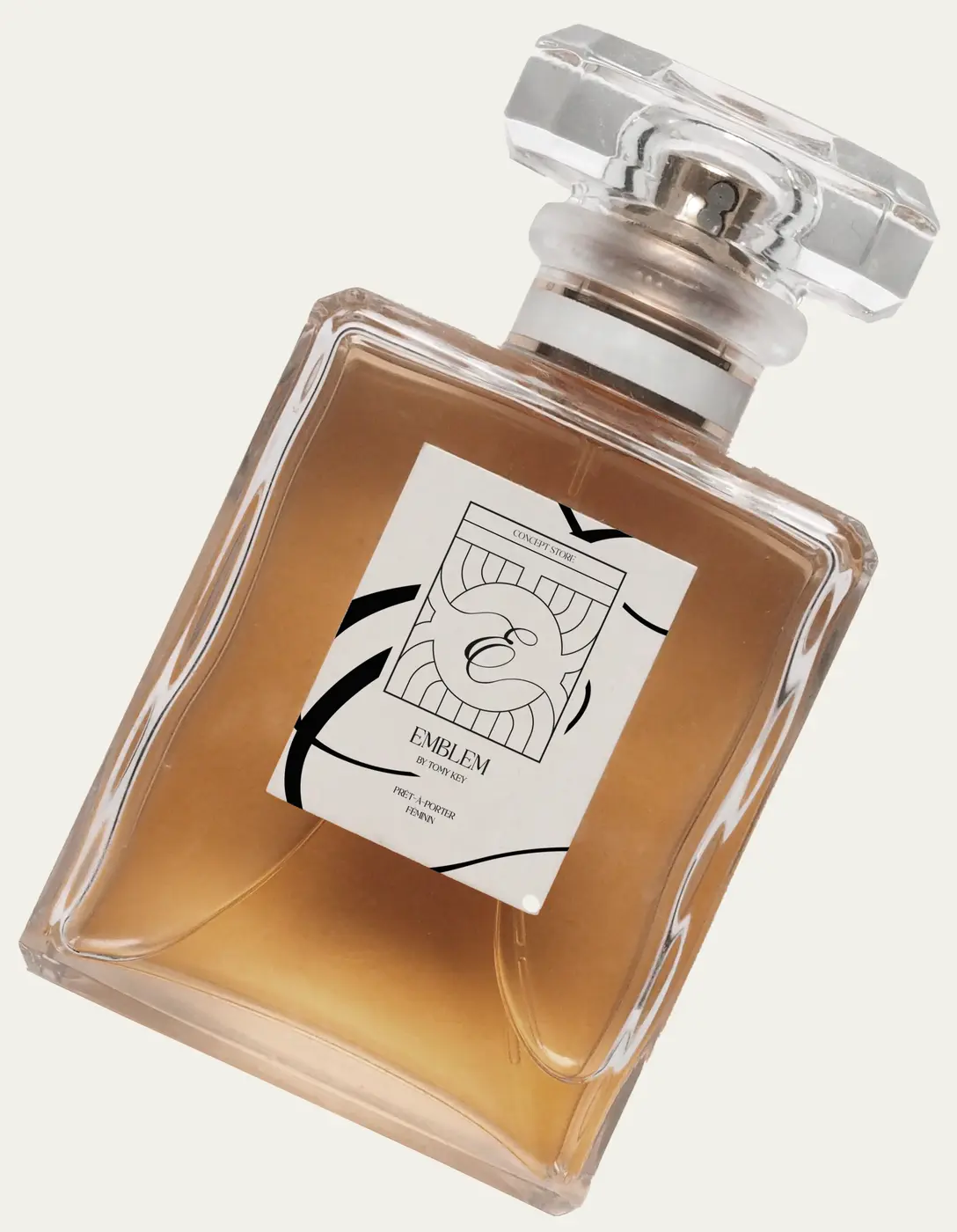 Flacon de parfum habillé de l’identité Emblem