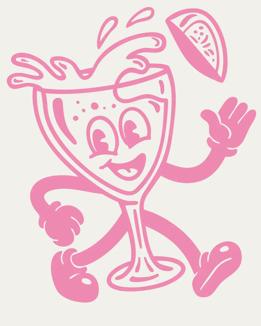 Mascotte verre à cocktail, illustration rose