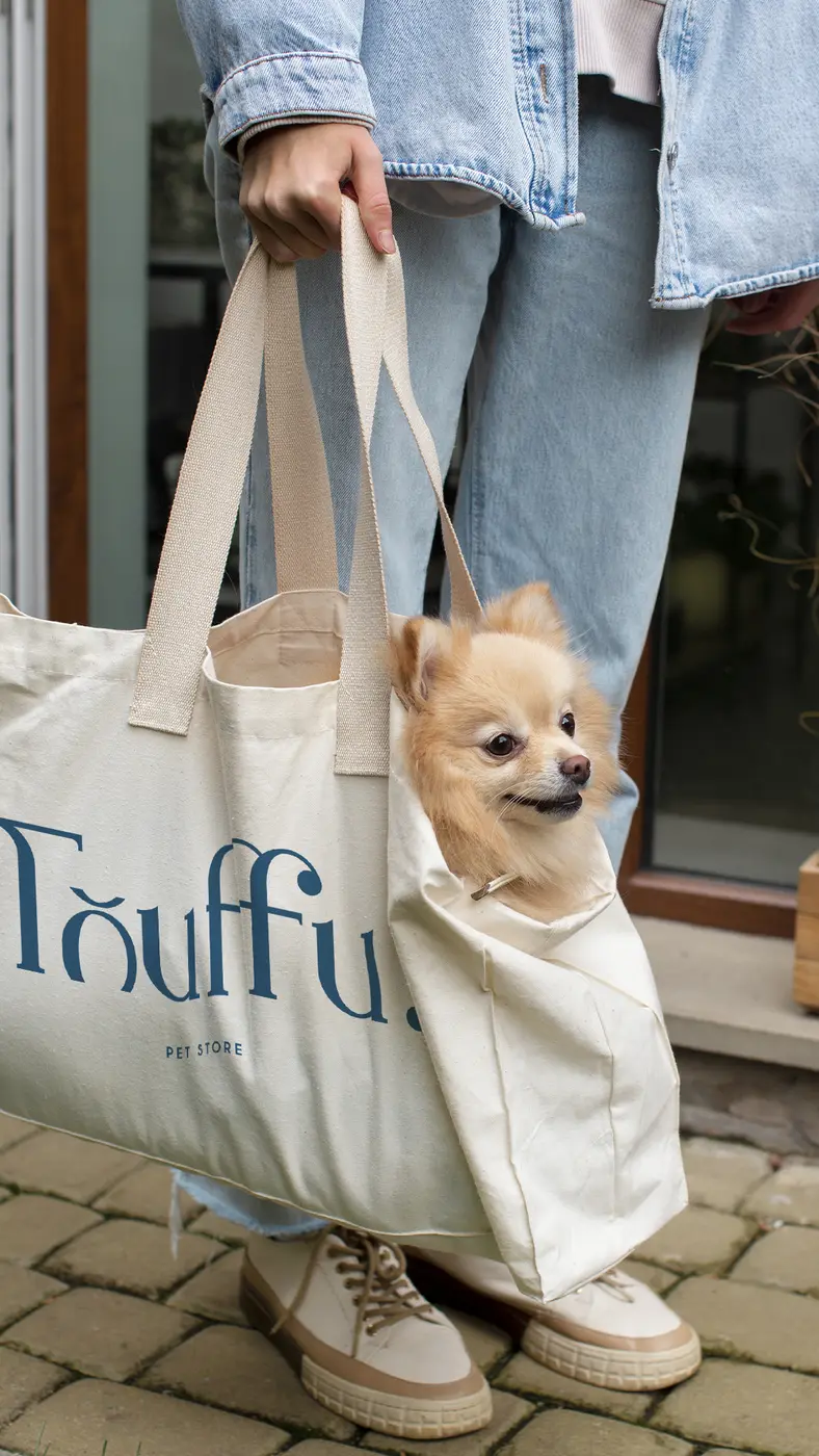 Tote bag Touffu porté, un chihuahua à l’intérieur
